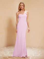 Strapless Long Sheath Chiffon Gown with Slit Blushing Pink