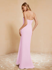 Strapless Long Sheath Chiffon Gown with Slit Blushing Pink