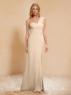 Strapless Long Sheath Chiffon Gown with Slit Champagne