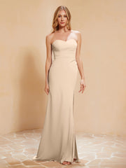 Strapless Long Sheath Chiffon Gown with Slit Champagne