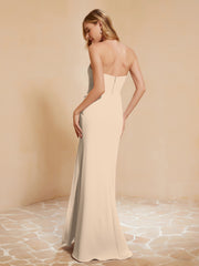 Strapless Long Sheath Chiffon Gown with Slit Champagne