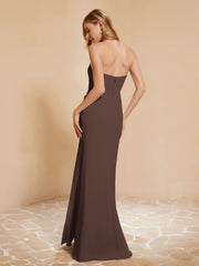 Strapless Long Sheath Chiffon Gown with Slit Chocolate