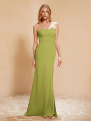Strapless Long Sheath Chiffon Gown with Slit Clover