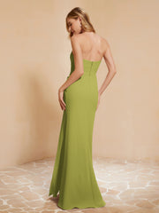 Strapless Long Sheath Chiffon Gown with Slit Clover