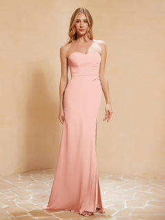 Strapless Long Sheath Chiffon Gown with Slit Coral
