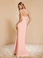 Strapless Long Sheath Chiffon Gown with Slit Coral