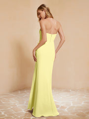 Strapless Long Sheath Chiffon Gown with Slit Daffodil