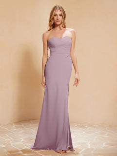 Strapless Long Sheath Chiffon Gown with Slit Dusk