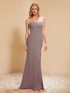 Strapless Long Sheath Chiffon Gown with Slit Dusk