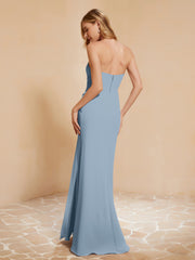 Strapless Long Sheath Chiffon Gown with Slit Dusty Blue