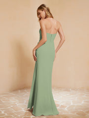Strapless Long Sheath Chiffon Gown with Slit Dusty Sage