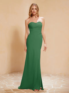 Strapless Long Sheath Chiffon Gown with Slit Emerald