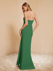 Strapless Long Sheath Chiffon Gown with Slit Emerald