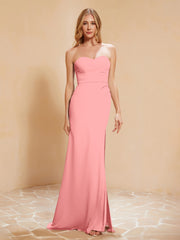 Strapless Long Sheath Chiffon Gown with Slit Flamingo