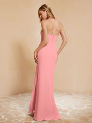 Strapless Long Sheath Chiffon Gown with Slit Flamingo