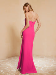 Strapless Long Sheath Chiffon Gown with Slit Fuchsia