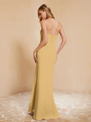 Strapless Long Sheath Chiffon Gown with Slit Gold