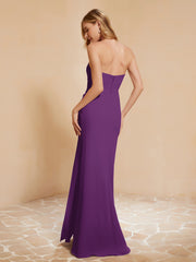 Strapless Long Sheath Chiffon Gown with Slit Grape