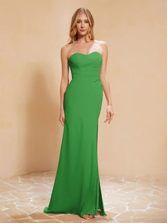 Strapless Long Sheath Chiffon Gown with Slit Green