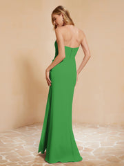 Strapless Long Sheath Chiffon Gown with Slit Green