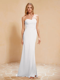 Strapless Long Sheath Chiffon Gown with Slit Ivory
