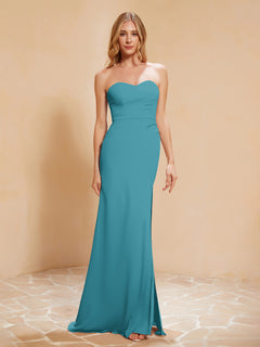Strapless Long Sheath Chiffon Gown with Slit Jade
