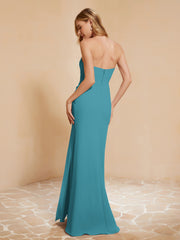 Strapless Long Sheath Chiffon Gown with Slit Jade