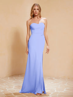 Strapless Long Sheath Chiffon Gown with Slit Lavender