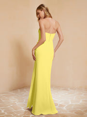 Strapless Long Sheath Chiffon Gown with Slit Lemon