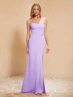 Strapless Long Sheath Chiffon Gown with Slit Lilac