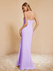 Strapless Long Sheath Chiffon Gown with Slit Lilac
