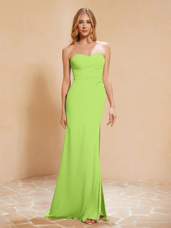 Strapless Long Sheath Chiffon Gown with Slit Lime Green