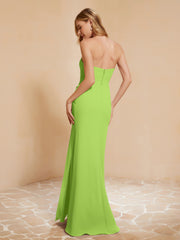 Strapless Long Sheath Chiffon Gown with Slit Lime Green