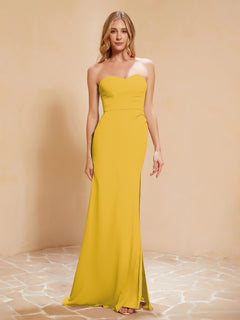 Strapless Long Sheath Chiffon Gown with Slit Marigold