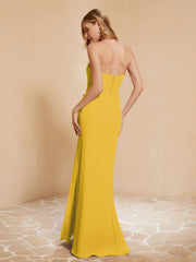 Strapless Long Sheath Chiffon Gown with Slit Marigold