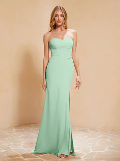 Strapless Long Sheath Chiffon Gown with Slit Mint Green
