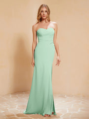 Strapless Long Sheath Chiffon Gown with Slit Mint Green