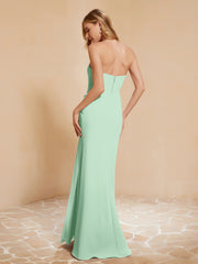 Strapless Long Sheath Chiffon Gown with Slit Mint Green