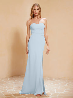 Strapless Long Sheath Chiffon Gown with Slit Mist