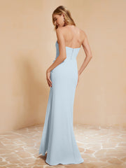 Strapless Long Sheath Chiffon Gown with Slit Mist