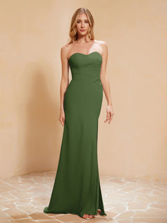 Strapless Long Sheath Chiffon Gown with Slit Moss