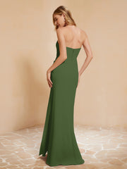 Strapless Long Sheath Chiffon Gown with Slit Moss