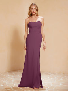 Strapless Long Sheath Chiffon Gown with Slit Mulberry