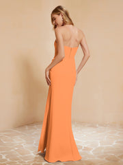 Strapless Long Sheath Chiffon Gown with Slit Orange
