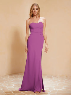 Strapless Long Sheath Chiffon Gown with Slit Orchid