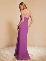 Strapless Long Sheath Chiffon Gown with Slit Orchid
