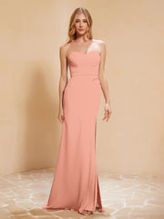 Strapless Long Sheath Chiffon Gown with Slit Papaya