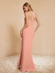 Strapless Long Sheath Chiffon Gown with Slit Papaya