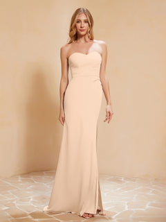 Strapless Long Sheath Chiffon Gown with Slit Peach