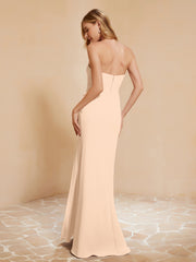 Strapless Long Sheath Chiffon Gown with Slit Peach